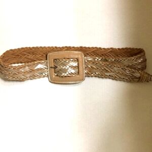 Simply Vera Wang Braided Leather Buckle Belt Sz L Braided Metallic Brushed
